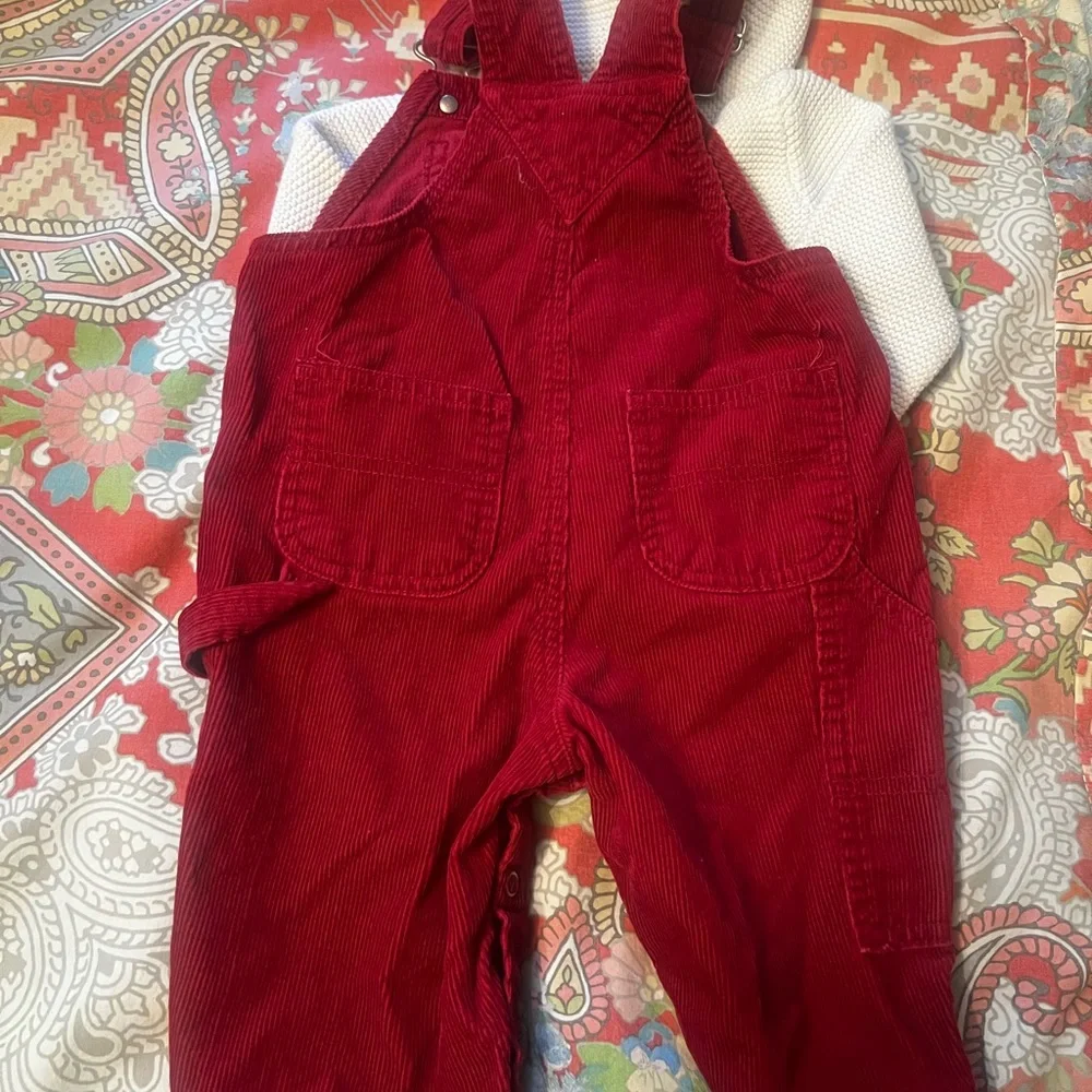 Hooded Cardigan Sweater Unicorn and Red overalls 6-12 month Gap  Perfect Fall